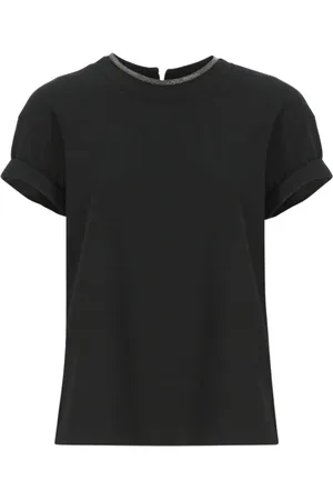 Brunello Cucinelli Tops, Dames, Zwart, M, Grijze Crew Neck T-shirt Elegante Stijl