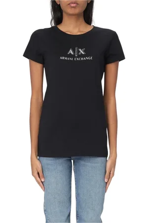 Armani Exchange Tops, Dames, Zwart, XS, Katoen, Zwart Logo T-shirt, Stijlvol en veelzijdig