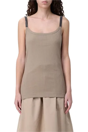 Brunello Cucinelli Tops, Dames, , XL, Geribbelde Mouwloze Top