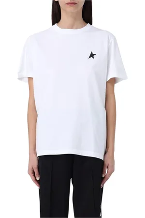 Golden Goose Tops, Dames, Wit, S, Katoen, Ster Detail Tee voor Vrouwen