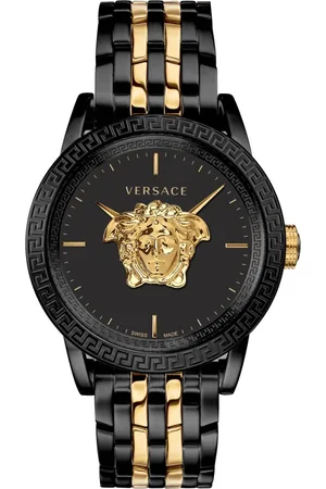 VERSACE Accessoires, Heren, Zwart, ONE Size, Zwart en Goud Roestvrijstalen Horloge