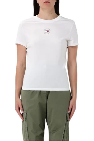 Tommy Hilfiger Tops, Dames, , XS, Katoen, Cirkelvormig Logo Tee in Ecru