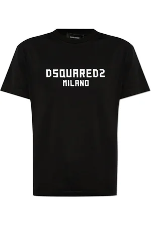 Dsquared2 Tops, Dames, Zwart, M, Katoen, T-shirt met Velvet-Finish Logo
