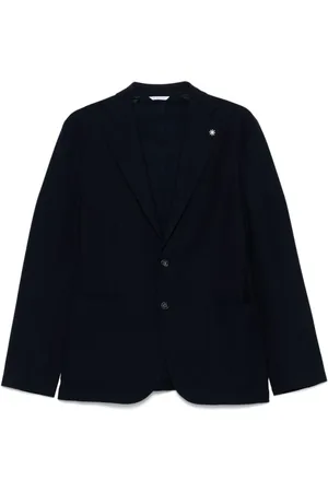 Manuel Ritz Jassen, Heren, Blauw, XL, Blauwe Geknoopte Jas met Achterventilatie