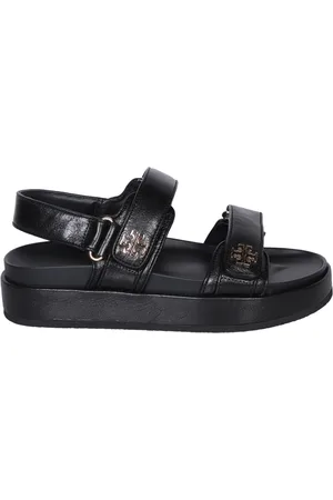 Tory Burch Schoenen, Dames, Zwart, 40 EU, Leer, Zwarte Leren Sandalen met Open Neus