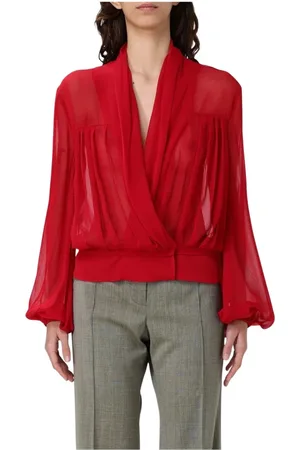 Serafini Blouses & Shirts, Dames, Rood, M, Geel Room Zijden Omslagblouse