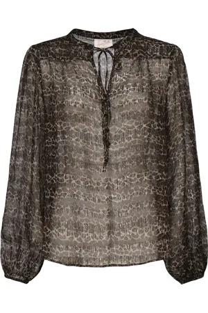 MC2 SAINT BARTH Blouses & Shirts, Dames, Bruin, S, Bruine Kant Mandarin Kraag Shirt