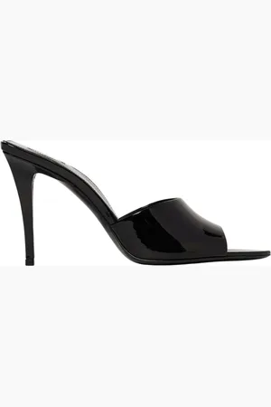 Saint Laurent Schoenen, Dames, Zwart, 36 EU, Zwarte Leren Platte Sandalen