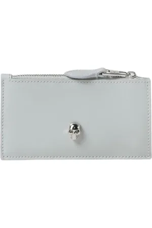 Alexander McQueen Accessoires, Dames, Blauw, ONE Size, Leer, Skull Kaarthouder Licht Grijs