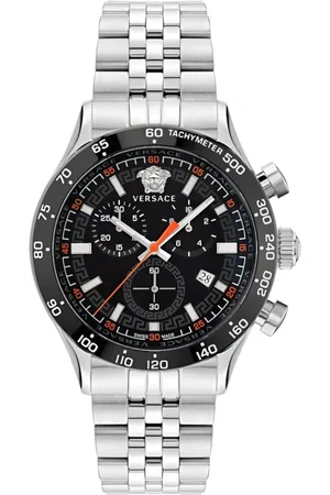 VERSACE Accessoires, Heren, Grijs, ONE Size, Heren chronograaf Hellenyium Chrono Zilver-Zwart Ve 2U00322