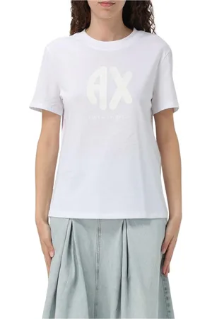 Armani Exchange Tops, Dames, Wit, XS, Katoen, Zwart Logo T-shirt voor Vrouwen