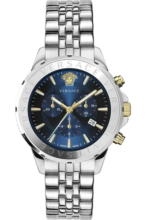 VERSACE Accessoires, Heren, Grijs, ONE Size, Chrono Signature Chronograaf Horloge Roestvrij Staal