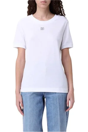 Dolce & Gabbana Tops, Dames, Wit, S, Katoen, Wit Vrouw T-Shirt Elegante Stijl