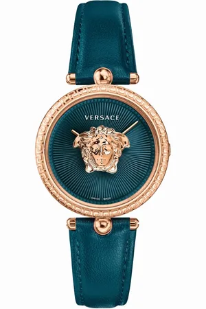 VERSACE Accessoires, Dames, Veelkleurig, ONE Size, Palazzo Groen Leren Horloge