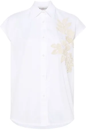 ERMANNO SCERVINO Blouses & Shirts, Dames, Wit, XS, Katoen, Witte mouwloze top met bloemenapplicatie