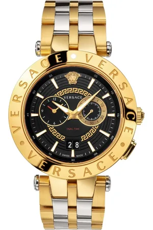 VERSACE Accessoires, Heren, Geel, ONE Size, Leer, Chronograph Quartz Horloge