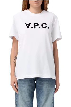 A.P.C. Tops, Dames, Wit, M, Katoen, Navy Logo T-shirt voor vrouwen