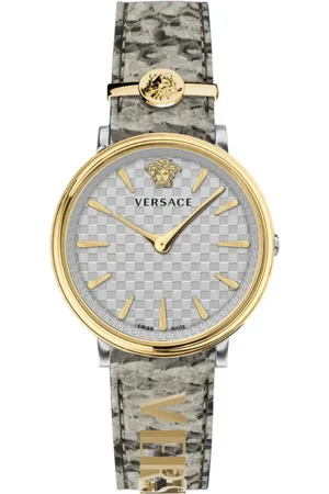 VERSACE Accessoires, Dames, Veelkleurig, ONE Size, V Circle Grijs-Goud Dameshorloge