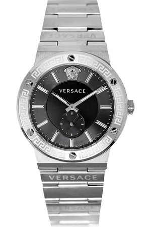 VERSACE Accessoires, Heren, Grijs, ONE Size, Herenhorloge Greca Logo 41 D/Blk Band MET Logo Vevi 007 20