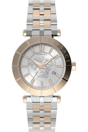 VERSACE Accessoires, Heren, Grijs, ONE Size, V-Race Restyling Datumvenster Roestvrijstalen Armbandhorloge