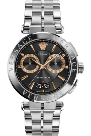 VERSACE Accessoires, Heren, Grijs, ONE Size, Zwitserse Chronograaf Roestvrijstalen Horloge