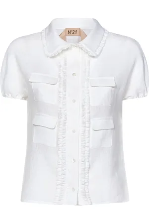 Nº21 Blouses & Shirts, Dames, Wit, S, Linnen, Witte Linnen Blouse met Ruches