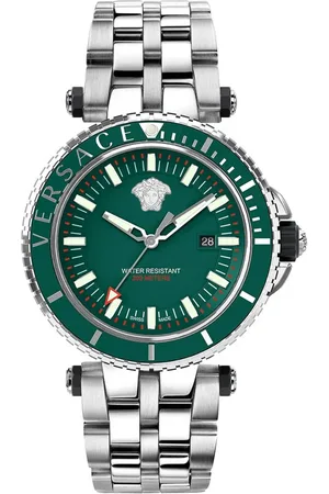 VERSACE Accessoires, Heren, Grijs, ONE Size, Diver V-Race Roestvrijstalen Horloge