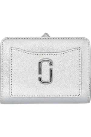 Marc Jacobs Accessoires, Dames, Grijs, ONE Size, Leer, Metallic Leren Compacte Portemonnee