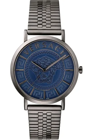 VERSACE Accessoires, Heren, Grijs, ONE Size, Essential Stalen Horloge Blauw Grijs