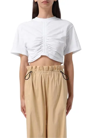SEMICOUTURE Tops, Dames, Wit, S, Katoen, Witte Gerimpelde Crop Top