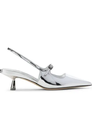 Jimmy Choo Schoenen, Dames, Grijs, 36 1/2 EU, Leer, Metallic Pantoffels met 4,5 cm Hak