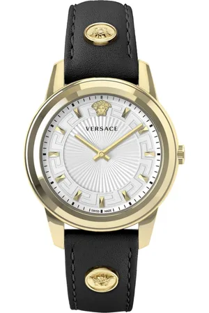VERSACE Accessoires, Dames, Geel, ONE Size, Greca SS Case Horloge Armband