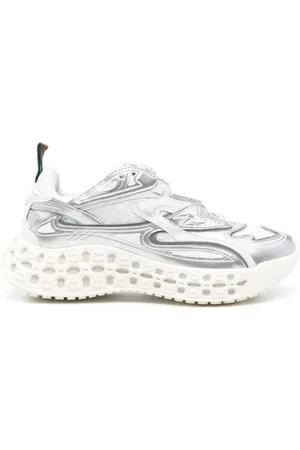 Gucci Schoenen, Dames, Grijs, 41 EU, Zilveren Chunky Sole Lace-Up Sneakers