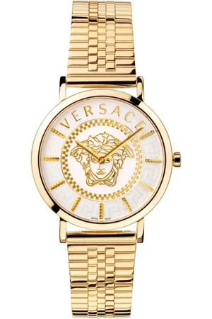 VERSACE Accessoires, Dames, Geel, ONE Size, Essential Goud Roestvrij Stalen Horloge