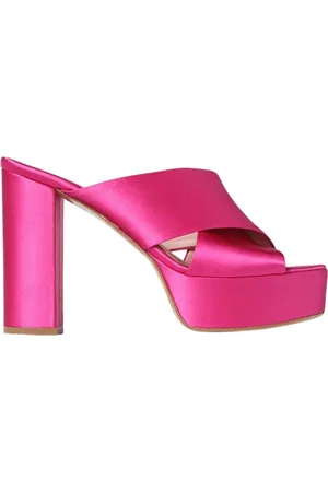 ANNA F. Schoenen, Dames, Roze, 41 EU, Satijn, Satin Cross Strap Hakken Sandalen Fuchsia