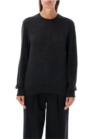 Saint Laurent Truien, Dames, Zwart, S, Kasjmier, Cashmere Zijde Trui met Ronde Hals