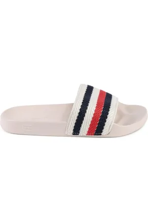 Tommy Hilfiger Schoenen, Dames, Veelkleurig, 37 EU, Polyester, Beige Polyester Slides voor vrouwen
