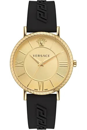 VERSACE Accessoires, Dames, Geel, ONE Size, Eternal Herenhorloge Zwart Goud
