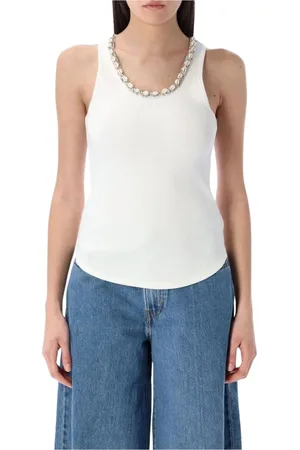 ZIMMERMANN Tops, Dames, Wit, M, Witte Geribbelde Gebreide Versierde Top