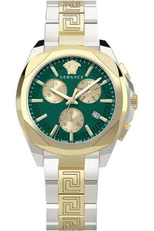 VERSACE Accessoires, Dames, Geel, ONE Size, Chrono Lady Bicolor Groene Horloge