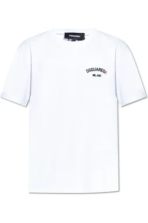 Dsquared2 Tops, Heren, Wit, M, Katoen, T-shirt met logo in reliëf