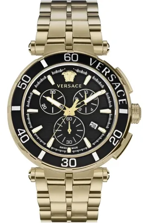 VERSACE Accessoires, Heren, Geel, ONE Size, Gouden Chronograaf Horloge