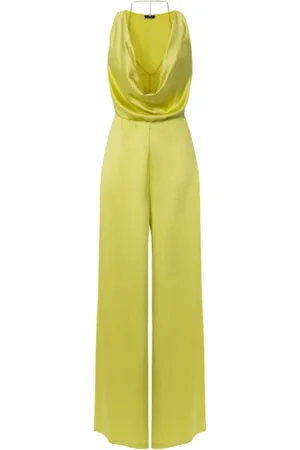 Elisabetta Franchi Jumpsuits & Playsuits, Dames, Geel, L, Gele Palazzo Jumpsuit met Gedrapeerde Halslijn