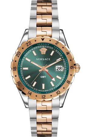 VERSACE Accessoires, Heren, Grijs, ONE Size, GMT Hellenyium Horloge Zilver/Rosegoud