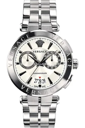 VERSACE Accessoires, Heren, Grijs, ONE Size, Chronograaf Zilver Staal Witte Wijzerplaat Horloge