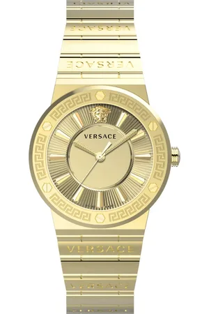 VERSACE Accessoires, Dames, Geel, ONE Size, Dameshorloge Greca Logo bicolor 38 mm Vevh 00620