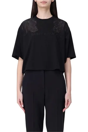 Elisabetta Franchi Tops, Dames, Zwart, M, Zwart Kant-Detail T-Shirt