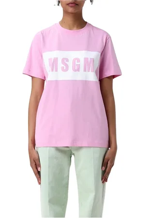 Msgm Tops, Dames, Roze, S, Katoen, Zwart Logo T-shirt voor vrouwen