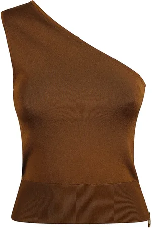 Patou Tops, Dames, Bruin, M, Bruine One Shoulder Gebreide Top