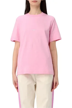 Msgm Tops, Dames, Roze, M, Katoen, Roze Crew Neck T-Shirt